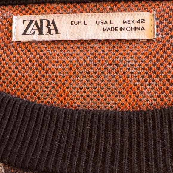 Zara Jacquard Abstract Crewneck Sweater In Black, Orange & Gray Size Large - Picture 5 of 10